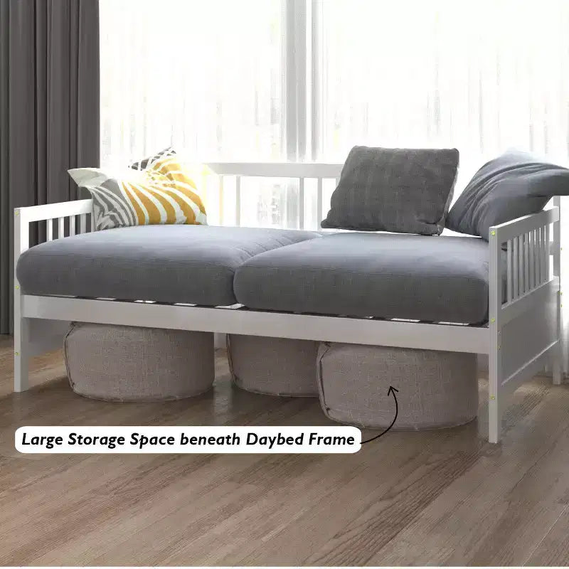Lit de repos en bois à lattes format jumeau Costway, plate-forme robuste avec rails, blanc/cerisier