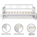 Lit de repos en bois à lattes format jumeau Costway, plate-forme robuste avec rails, blanc/cerisier