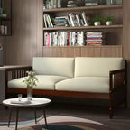 Lit de repos en bois à lattes format jumeau Costway, plate-forme robuste avec rails, blanc/cerisier
