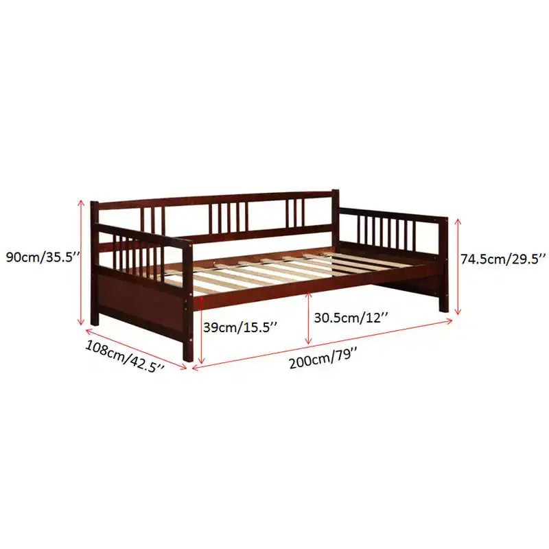 Lit de repos en bois à lattes format jumeau Costway, plate-forme robuste avec rails, blanc/cerisier