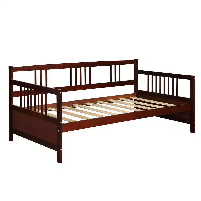 Lit de repos en bois à lattes format jumeau Costway, plate-forme robuste avec rails, blanc/cerisier