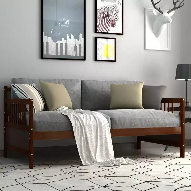 Costway Twin Size Wooden Slats Daybed Bed Sofa Support Platform Sturdy W/Rails White/Cherry