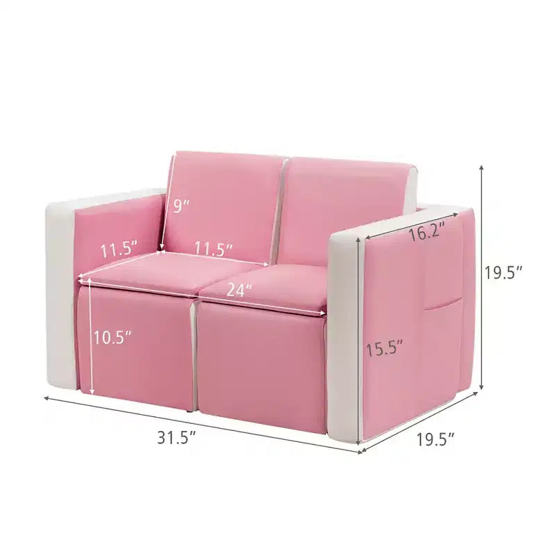 Ensemble canapé-table-chaise multifonctionnel 2 places pour enfants Costway avec boîte de rangement