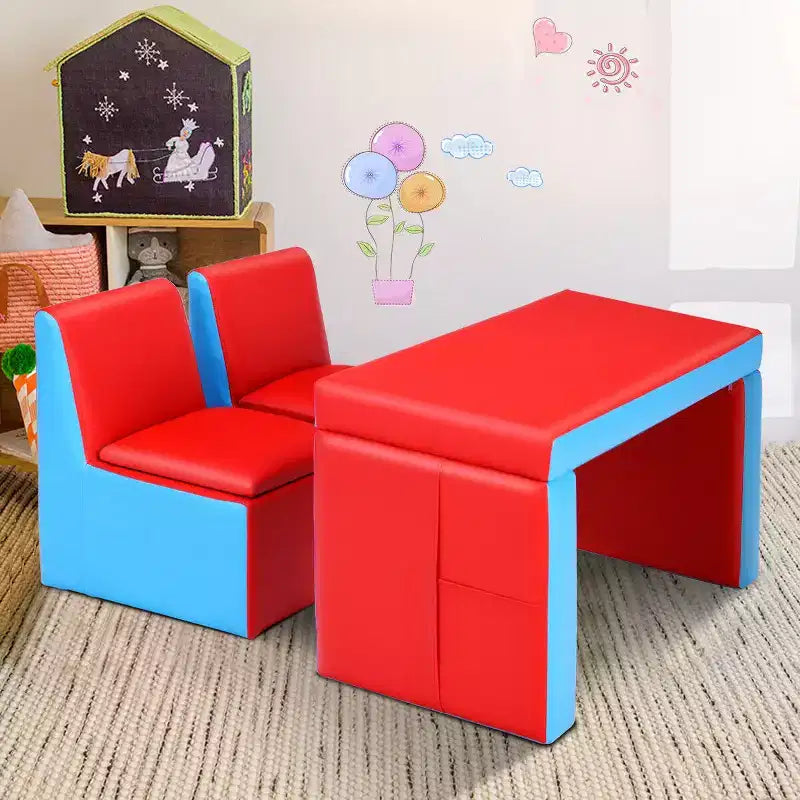 Ensemble canapé-table-chaise multifonctionnel 2 places pour enfants Costway avec boîte de rangement