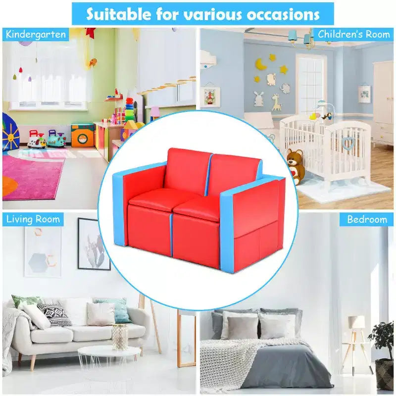 Ensemble canapé-table-chaise multifonctionnel 2 places pour enfants Costway avec boîte de rangement