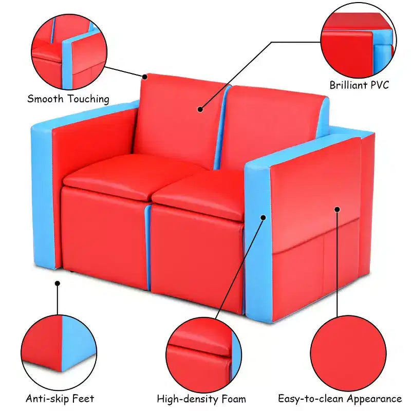 Ensemble canapé-table-chaise multifonctionnel 2 places pour enfants Costway avec boîte de rangement
