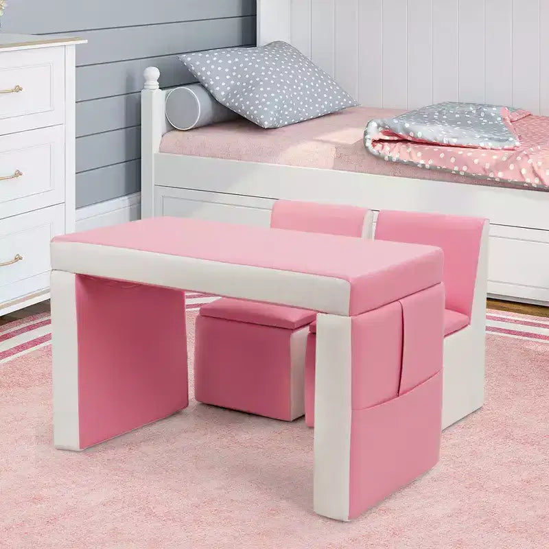 Ensemble canapé-table-chaise multifonctionnel 2 places pour enfants Costway avec boîte de rangement