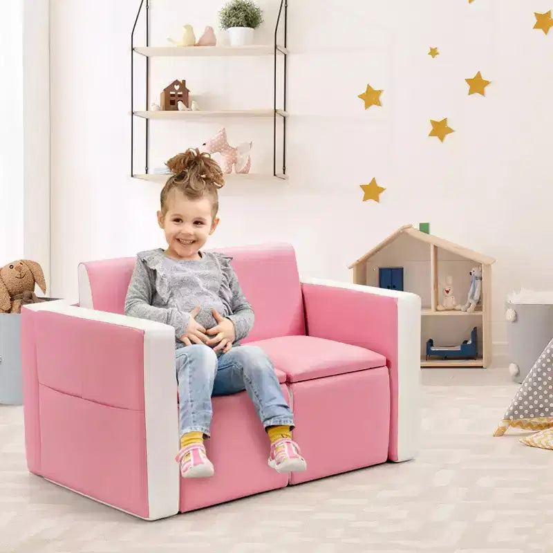 Ensemble canapé-table-chaise multifonctionnel 2 places pour enfants Costway avec boîte de rangement