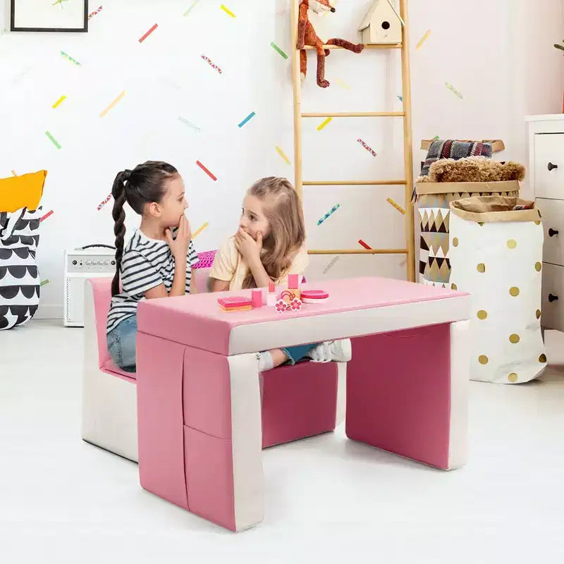 Ensemble canapé-table-chaise multifonctionnel 2 places pour enfants Costway avec boîte de rangement