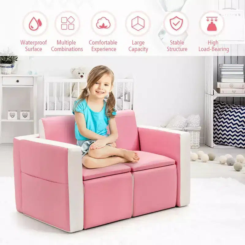 Ensemble canapé-table-chaise multifonctionnel 2 places pour enfants Costway avec boîte de rangement