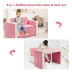 Ensemble canapé-table-chaise multifonctionnel 2 places pour enfants Costway avec boîte de rangement