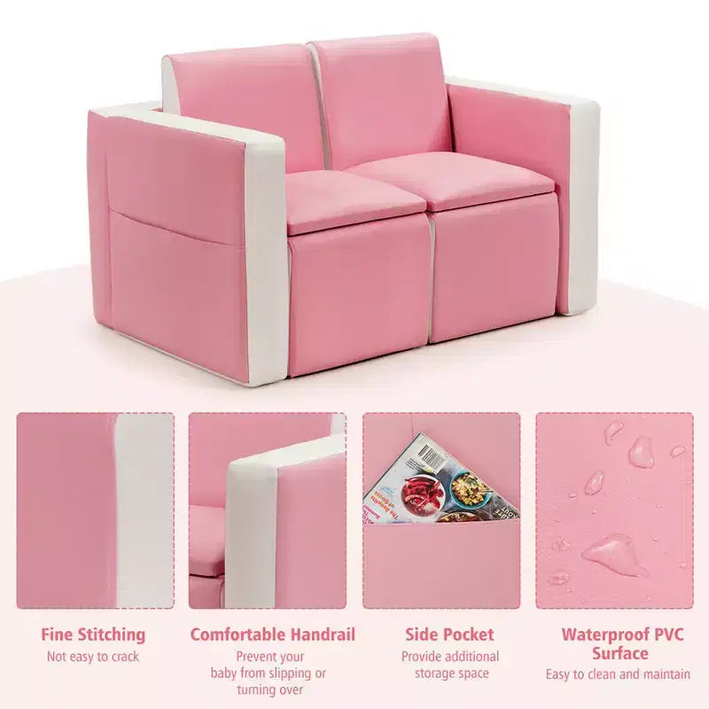 Ensemble canapé-table-chaise multifonctionnel 2 places pour enfants Costway avec boîte de rangement
