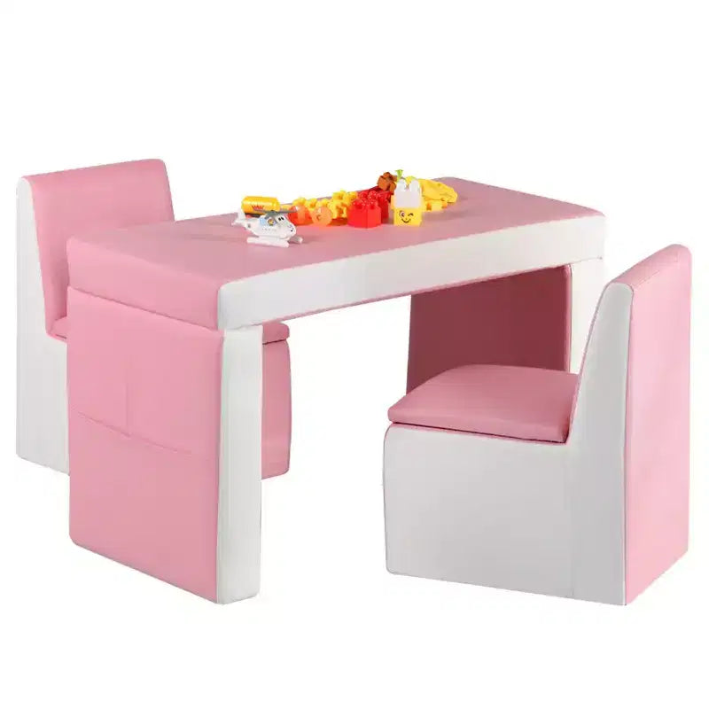 Ensemble canapé-table-chaise multifonctionnel 2 places pour enfants Costway avec boîte de rangement