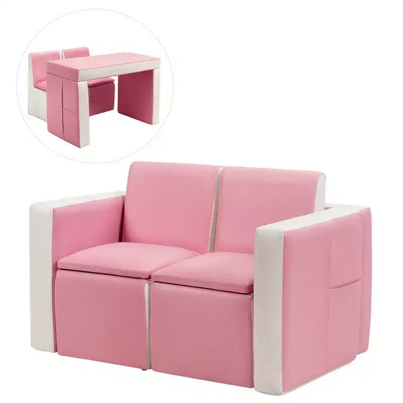 Costway Multi-functional Kids Sofa Table Chair Set 2 Seat Couch Furniture W/Storage Box