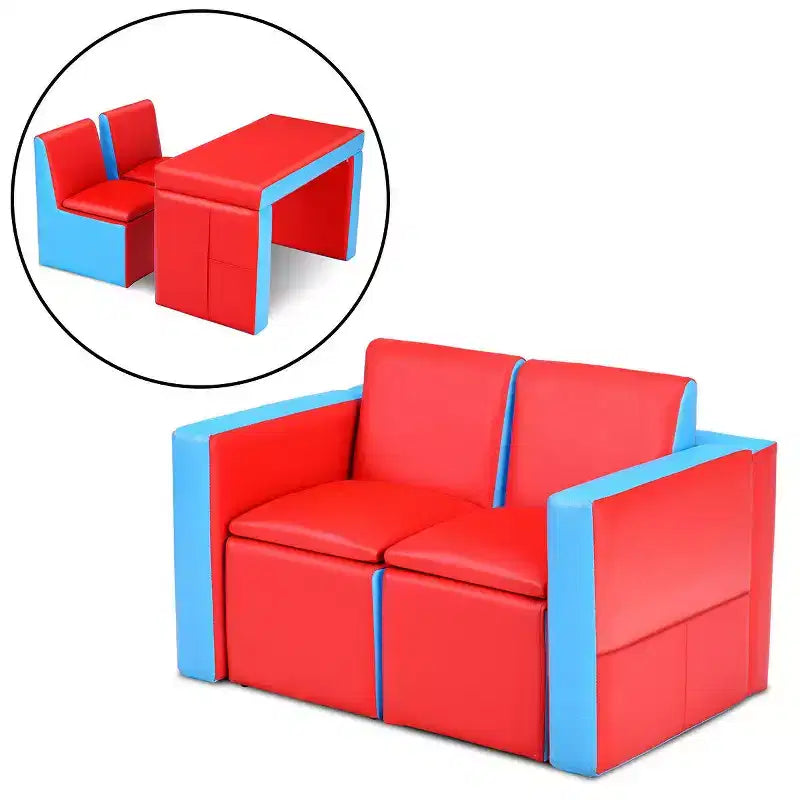 Ensemble canapé-table-chaise multifonctionnel 2 places pour enfants Costway avec boîte de rangement