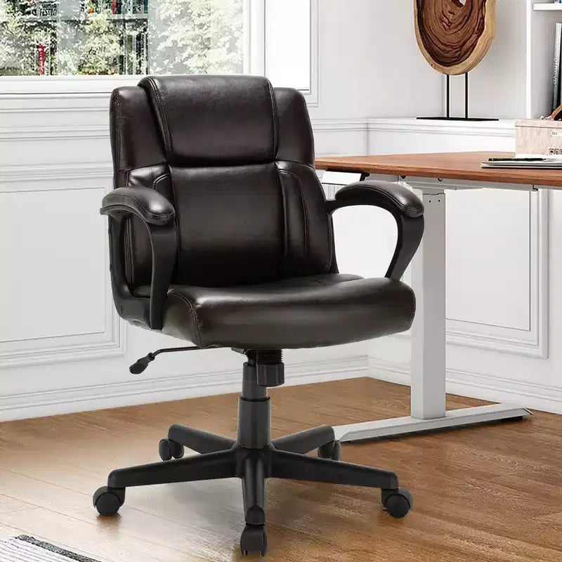 Costway Chaise de bureau exécutive en cuir réglable avec accoudoirs