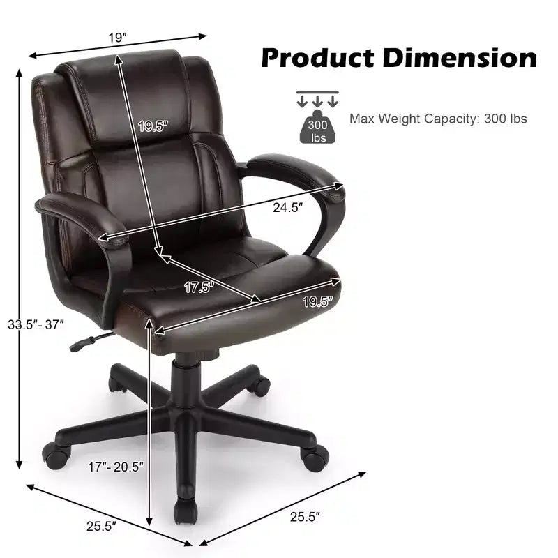 Costway Chaise de bureau exécutive en cuir réglable avec accoudoirs