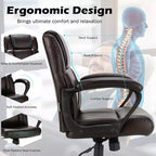 Costway Chaise de bureau exécutive en cuir réglable avec accoudoirs
