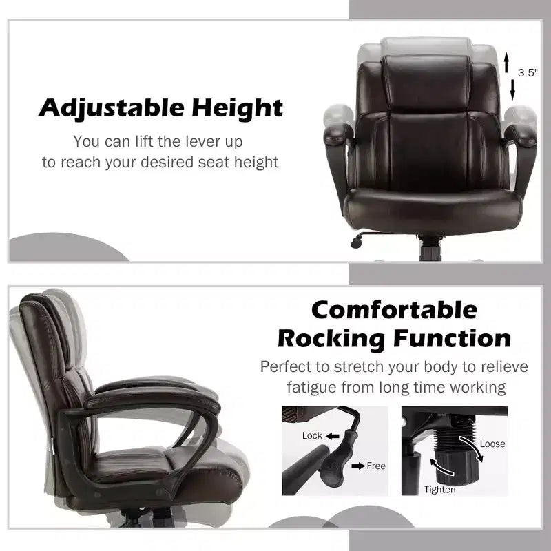 Costway Chaise de bureau exécutive en cuir réglable avec accoudoirs