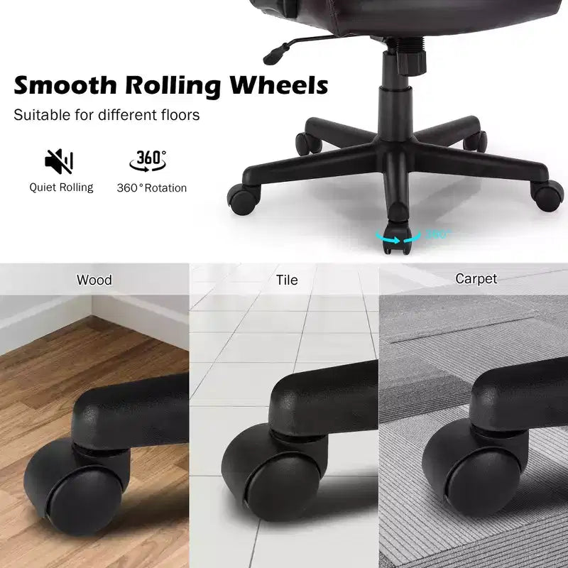Costway Chaise de bureau exécutive en cuir réglable avec accoudoirs