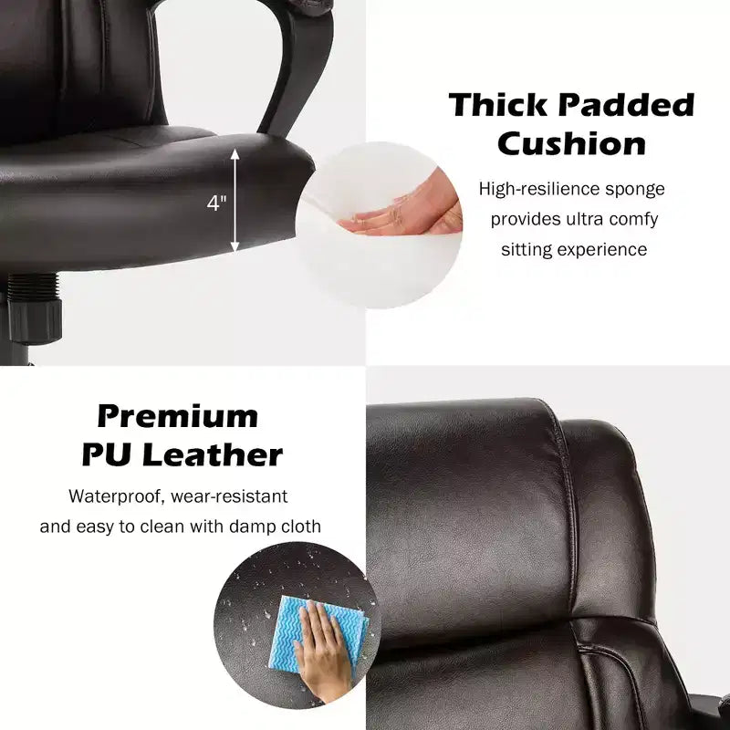 Costway Chaise de bureau exécutive en cuir réglable avec accoudoirs