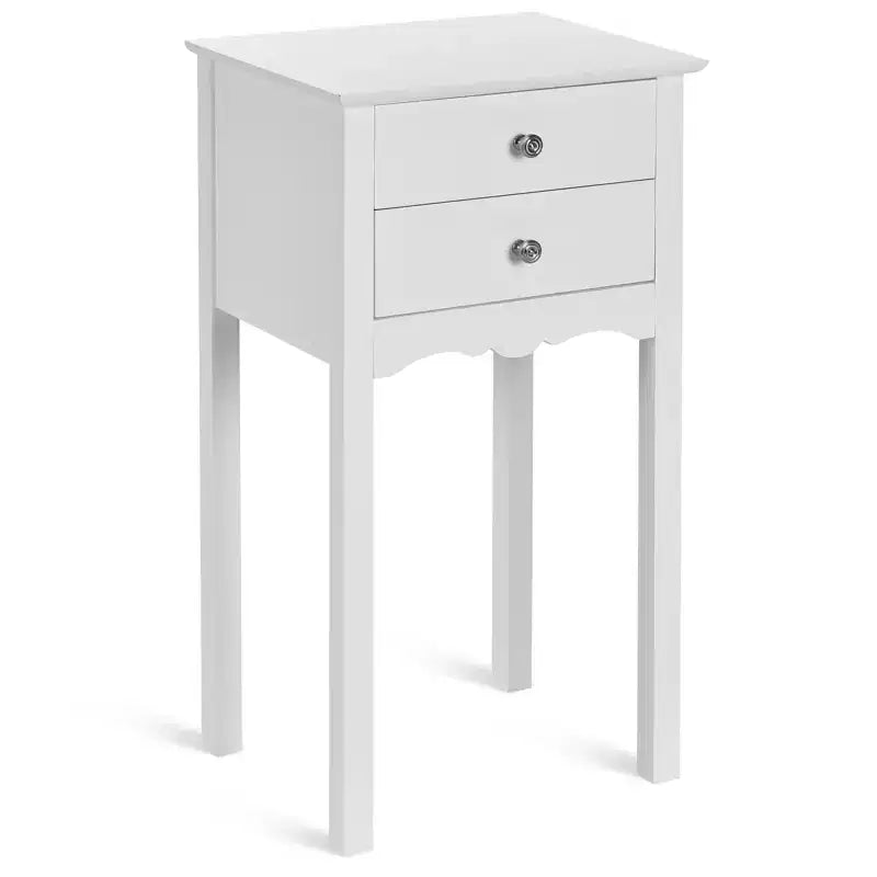 Costway Table d'appoint Table de chevet Meuble d'appoint avec 2 tiroirs Blanc