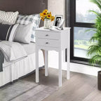 Costway Table d'appoint Table de chevet Meuble d'appoint avec 2 tiroirs Blanc