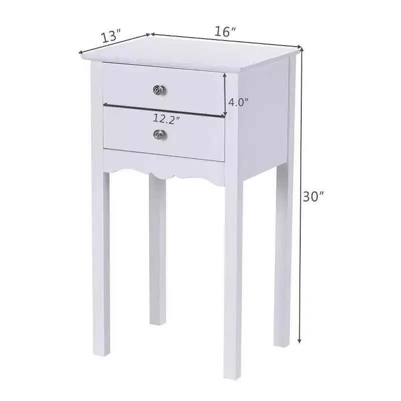 Costway Table d'appoint Table de chevet Meuble d'appoint avec 2 tiroirs Blanc