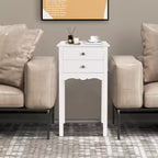 Costway Table d'appoint Table de chevet Meuble d'appoint avec 2 tiroirs Blanc