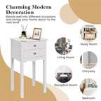 Costway Table d'appoint Table de chevet Meuble d'appoint avec 2 tiroirs Blanc