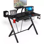Bureau de jeu Costway, bureau d'ordinateur, poste de travail avec crochet pour casque et porte-gobelet