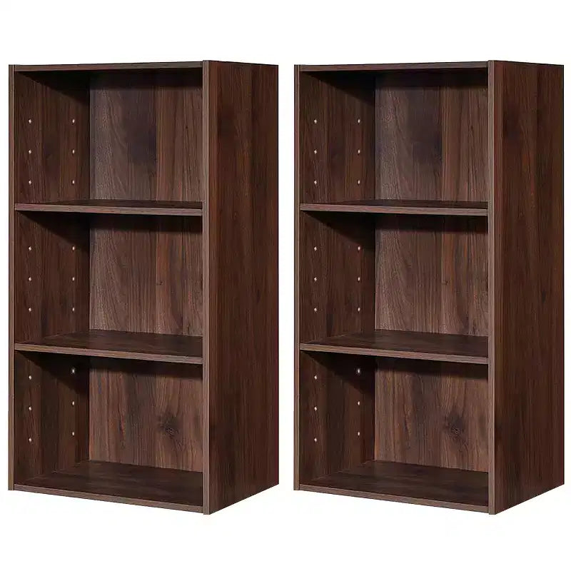 Costway 2 PCS 3 Tier Open Shelf Bookcase Multi-functional Storage Display Cabinet Walnut