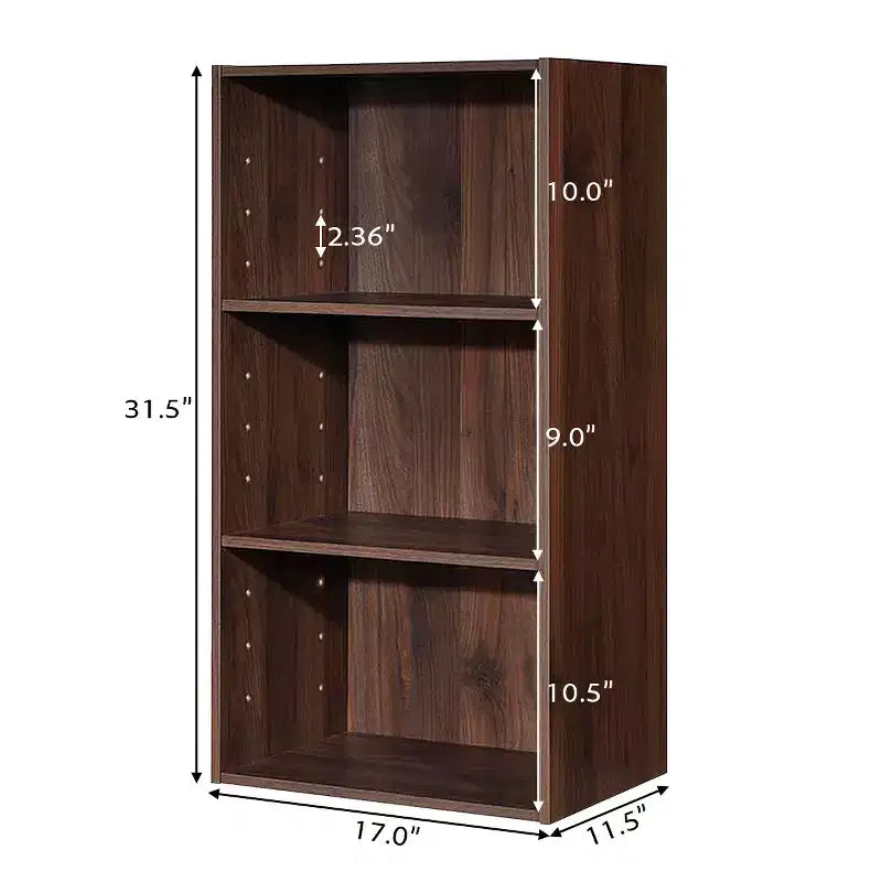 Costway Lot de 2 bibliothèques à 3 étagères ouvertes, meuble de rangement et de présentation multifonctionnel, noyer