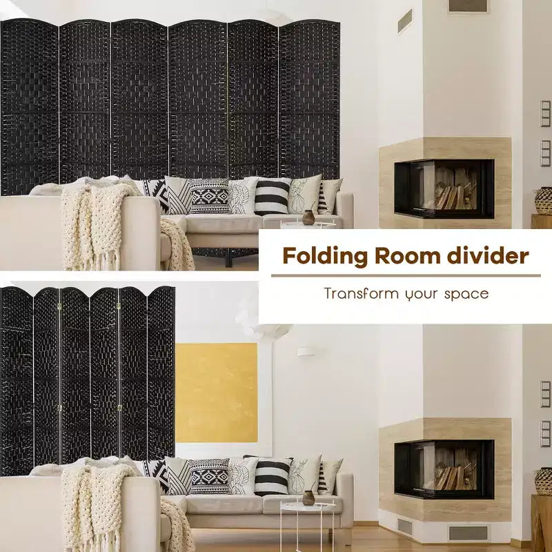 Costway Paravent 6 Panneaux 180cm Tressé en Fibre Pliant Séparateur de Pièce Brun/Noir
