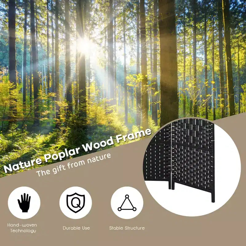 Costway Paravent 6 Panneaux 180cm Tressé en Fibre Pliant Séparateur de Pièce Brun/Noir