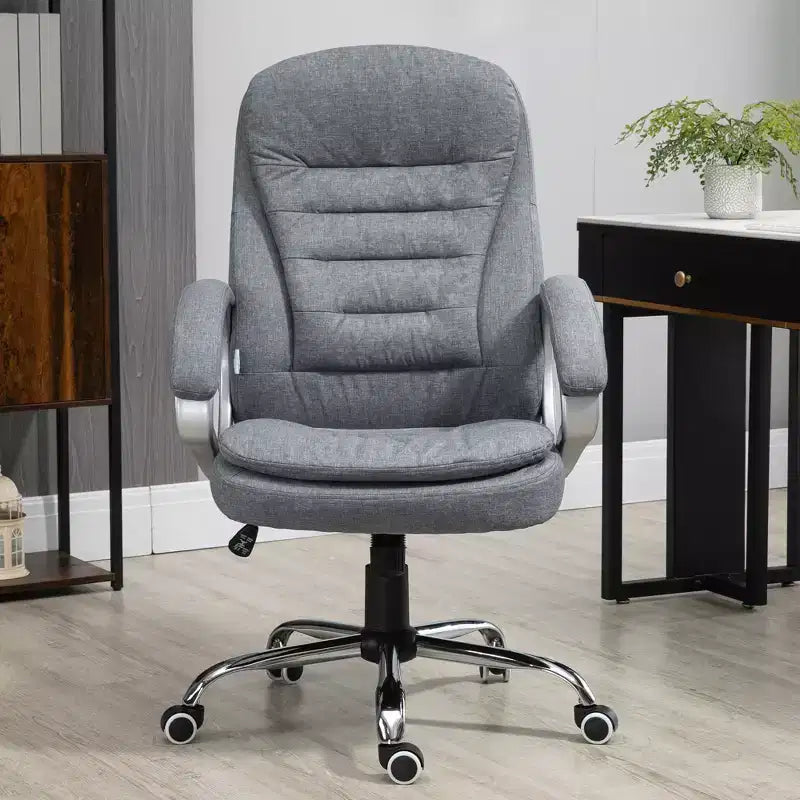 Chaise de bureau Vinsetto à dossier haut, fauteuil de direction ergonomique pour ordinateur avec hauteur réglable, rembourrage épais pour la tête et accoudoirs - Gris