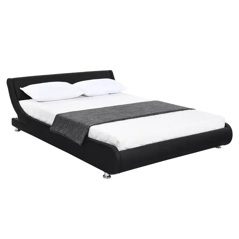 Lit plateforme Costway entièrement tapissé de simili cuir avec tête de lit réglable, noir