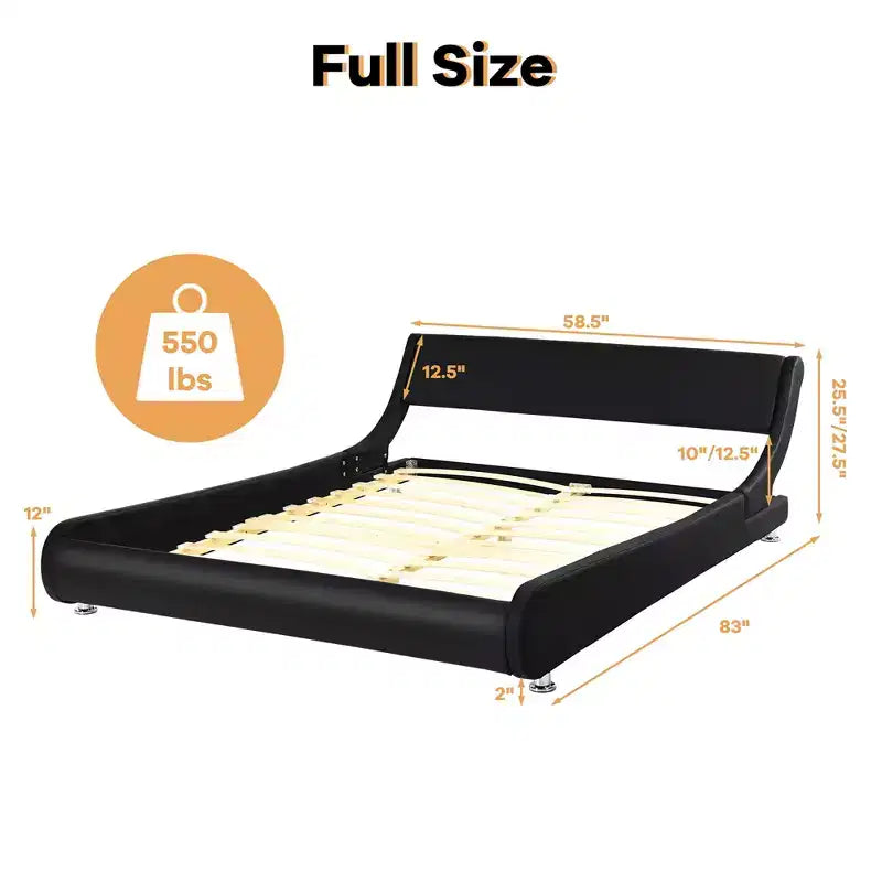 Lit plateforme Costway entièrement tapissé de simili cuir avec tête de lit réglable, noir