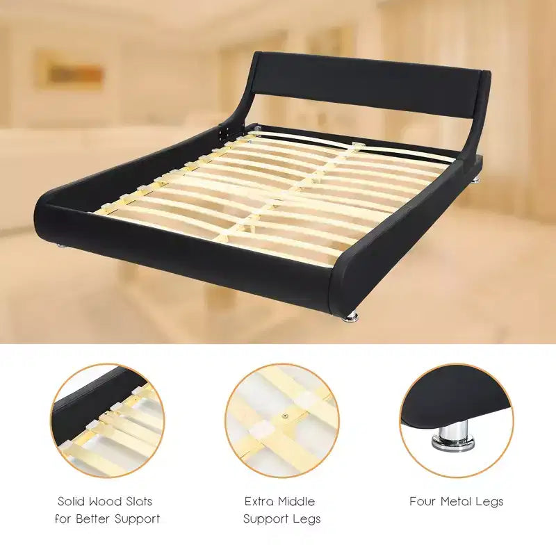 Lit plateforme Costway entièrement tapissé de simili cuir avec tête de lit réglable, noir