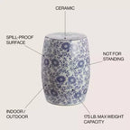 JONATHAN Y Lotus Blossom 17.5 Tabouret de jardin/Table d'appoint en céramique Chinoiserie, Bleu/Blanc