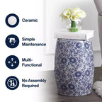 JONATHAN Y Lotus Blossom 17.5 Tabouret de jardin/Table d'appoint en céramique Chinoiserie, Bleu/Blanc