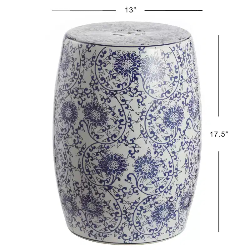 JONATHAN Y Lotus Blossom 17.5 Tabouret de jardin/Table d'appoint en céramique Chinoiserie, Bleu/Blanc