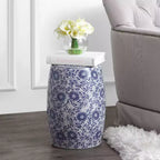 JONATHAN Y Lotus Blossom 17.5 Tabouret de jardin/Table d'appoint en céramique Chinoiserie, Bleu/Blanc