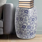 JONATHAN Y Lotus Blossom 17.5 Tabouret de jardin/Table d'appoint en céramique Chinoiserie, Bleu/Blanc