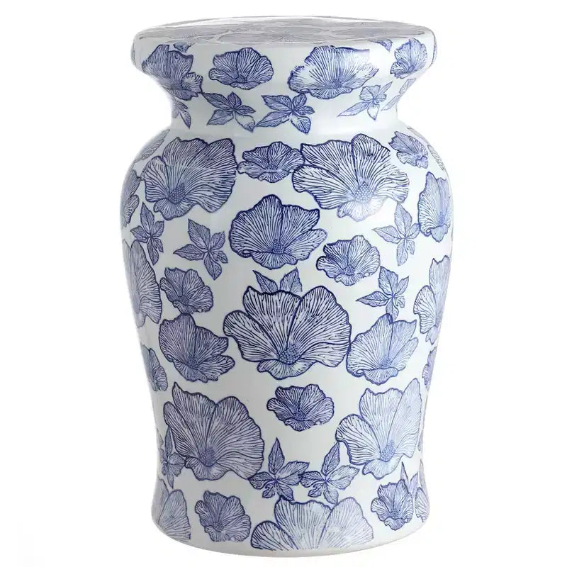 JONATHAN Y Poppies 17.7 Ceramic Garden Stool/Accent Table, White/Blue