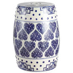JONATHAN Y Happy Hearts 17.8 Chinoiserie Ceramic Drum Garden Stool/Accent Table, Blue/White