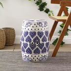 JONATHAN Y Happy Hearts 17.8 Tabouret de jardin/Table d'appoint en céramique chinoiserie, bleu/blanc