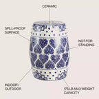 JONATHAN Y Happy Hearts 17.8 Tabouret de jardin/Table d'appoint en céramique chinoiserie, bleu/blanc
