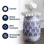JONATHAN Y Happy Hearts 17.8 Tabouret de jardin/Table d'appoint en céramique chinoiserie, bleu/blanc