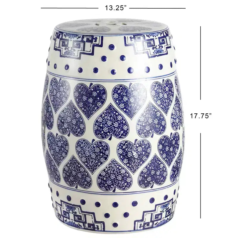 JONATHAN Y Happy Hearts 17.8 Tabouret de jardin/Table d'appoint en céramique chinoiserie, bleu/blanc